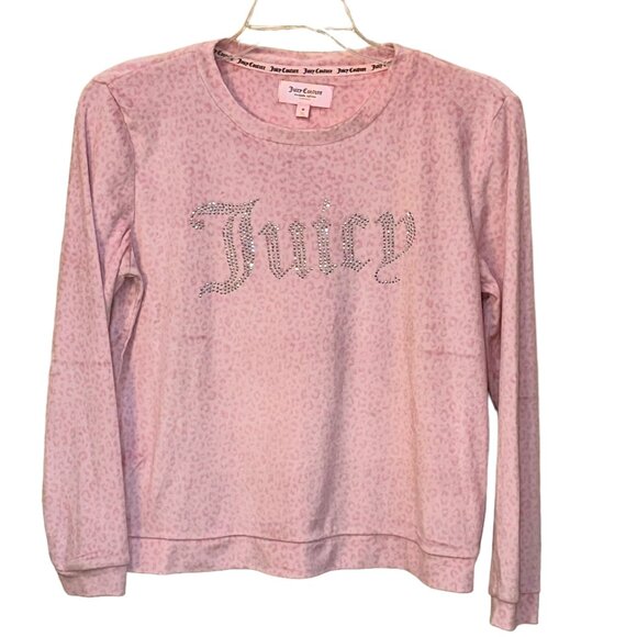 Juicy Couture Velour Night Sweatshirt Pink Camo Rhinestones Medium‎ Soft Sleep - Picture 1 of 6